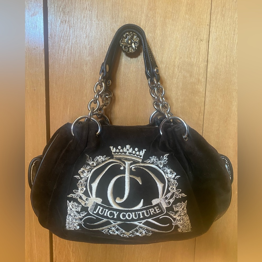 Juicy Couture Black and Silver Embroidered Shoulder Bag
